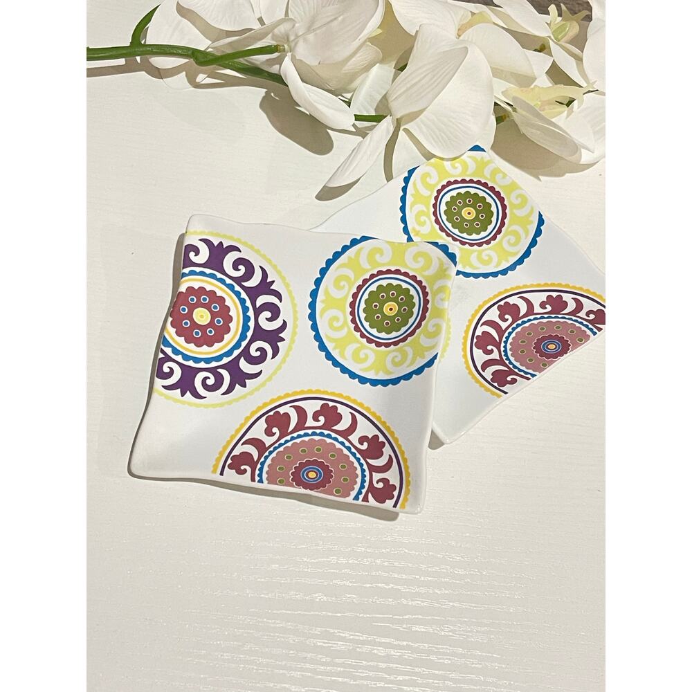 Set Of 2 222 Fifth Bright Suzani Fine China Dessert Plate, Appetizer plate
